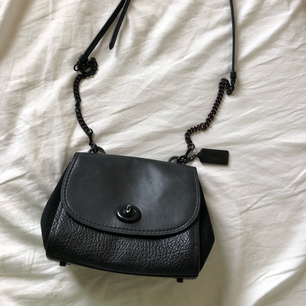 Coach Faye Suede And Black Leather Cross Body Bag